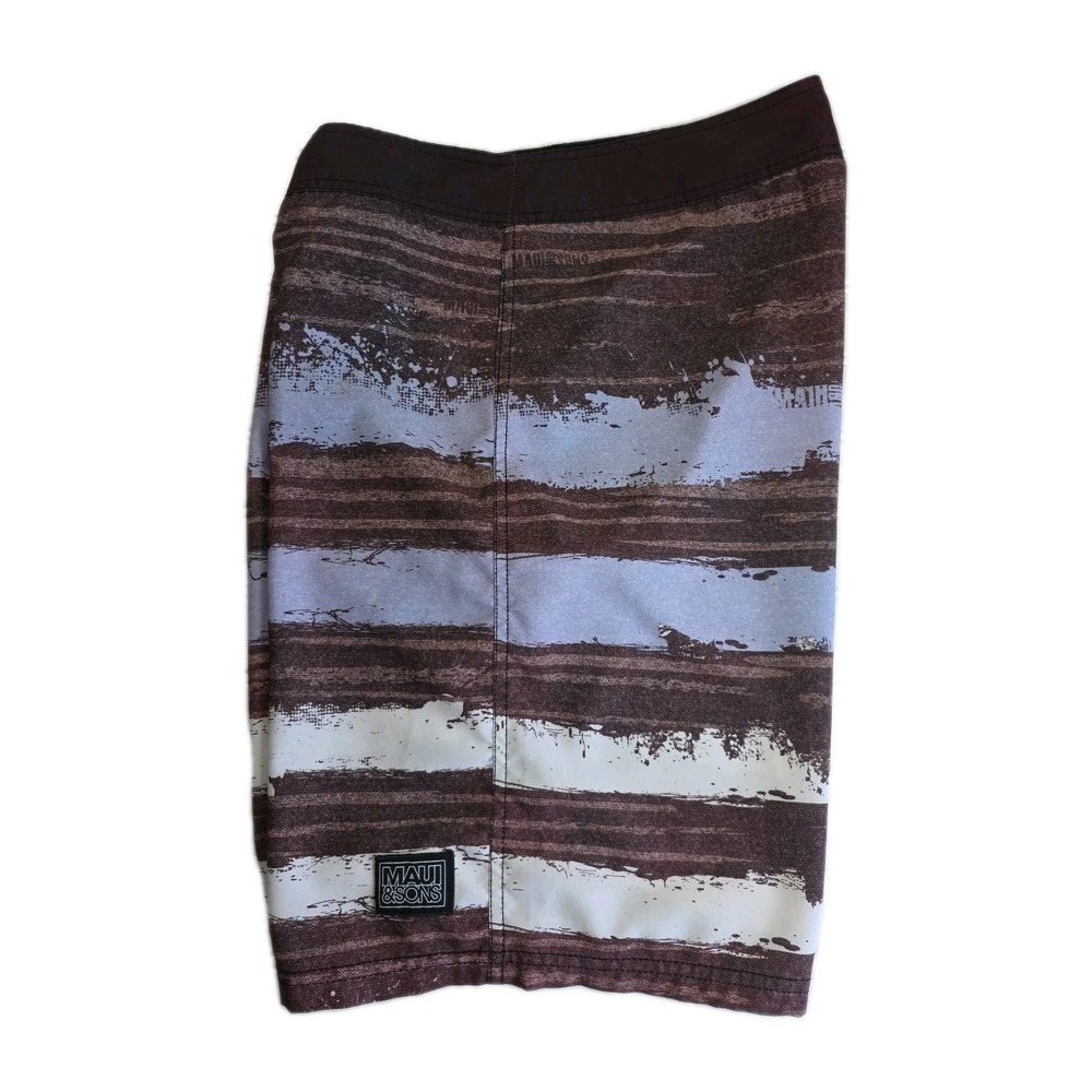 MAUI AND‎ SONS Black Shark Stretch Board Shorts Swim Trunks 34 STRIPED